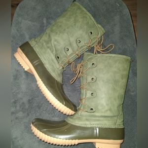 Olive green duck boots